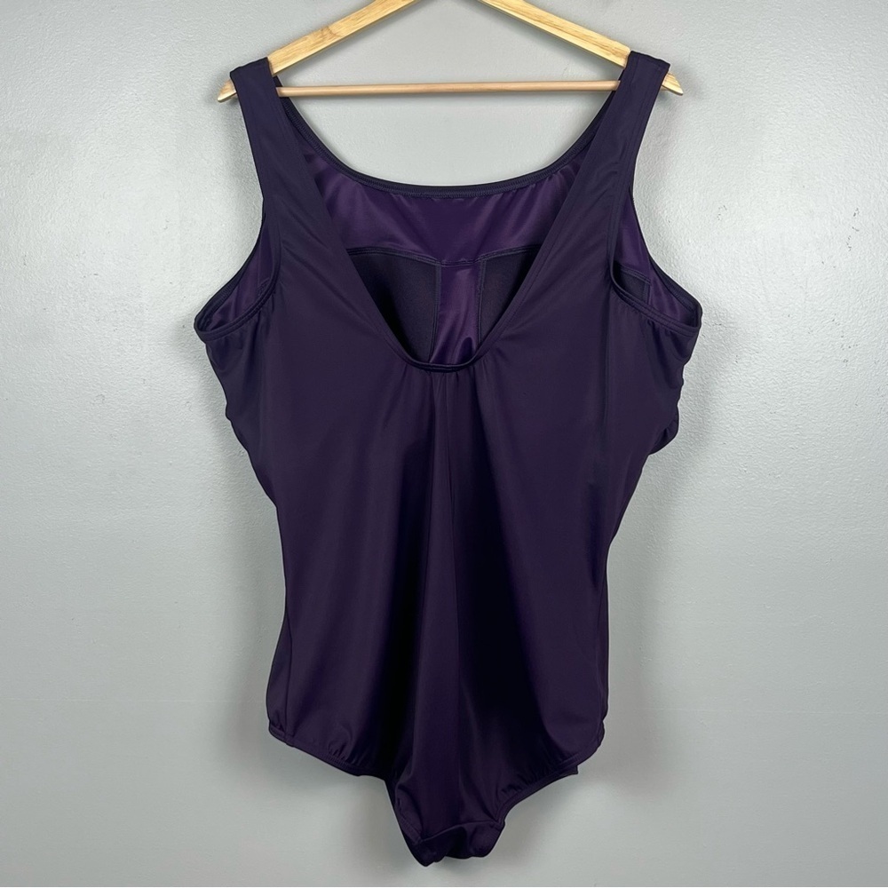 Lands End purple Tugless full coverage modest 1 piece tank swimsuit, 24W DD. - Picture 3 of 11
